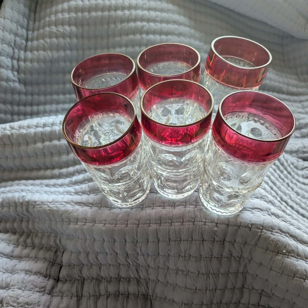 Fransican Elegant Red Rimmed Glass Tumblers